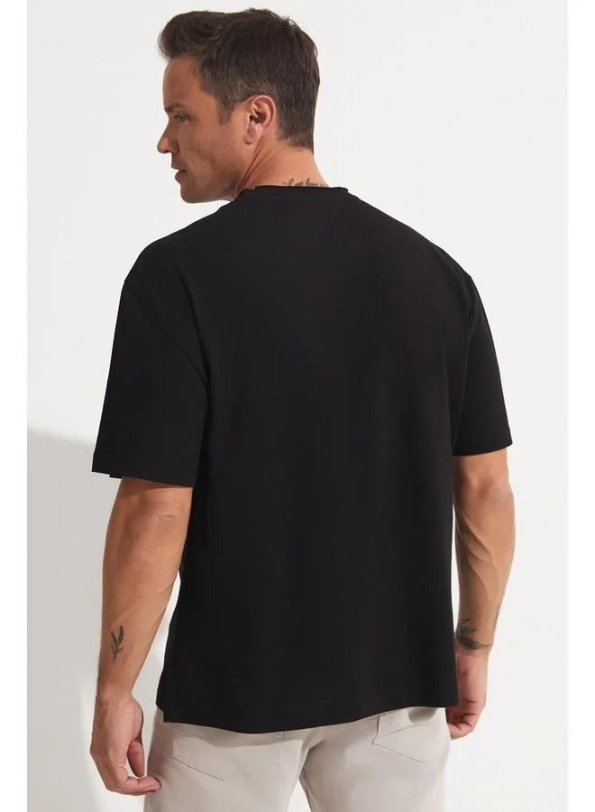 جون June Men Oversize Crew Neck Short Sleeve Tshirt Black