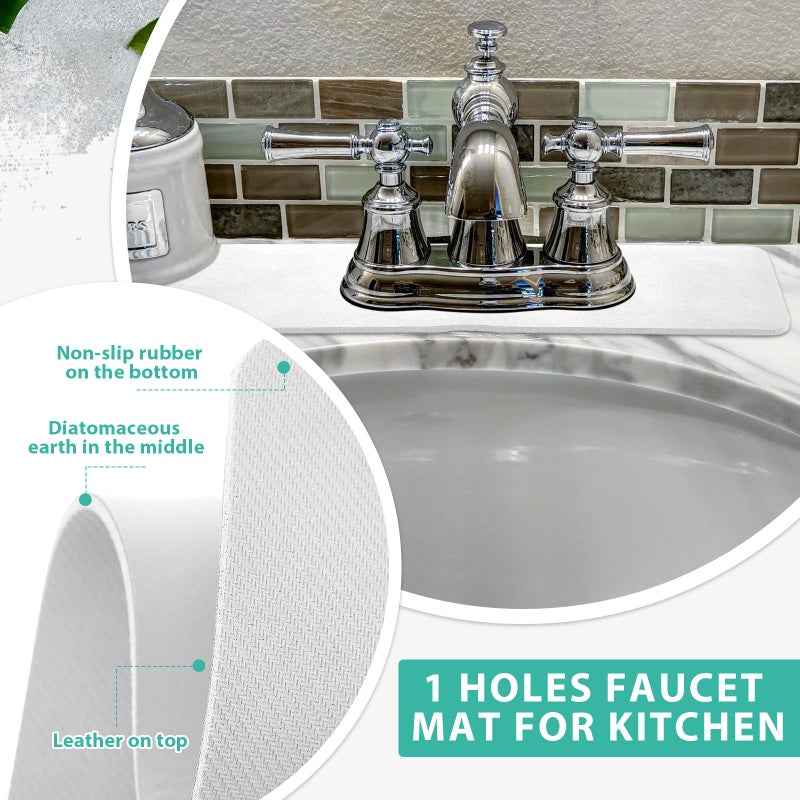 Tioncy 2 Pcs Faucet Mat Sink Splash Guard Oval-hole Oval Splash Pad for Kitchen Sink Oval Base Diatomite Faucet Mat for Bathroom Absorbent Mat Splatter Screens (White) - Image 5