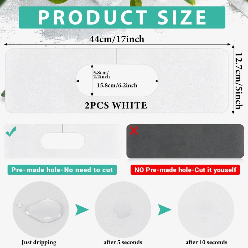 Tioncy 2 Pcs Faucet Mat Sink Splash Guard Oval-hole Oval Splash Pad for Kitchen Sink Oval Base Diatomite Faucet Mat for Bathroom Absorbent Mat Splatter Screens (White) - Image 2