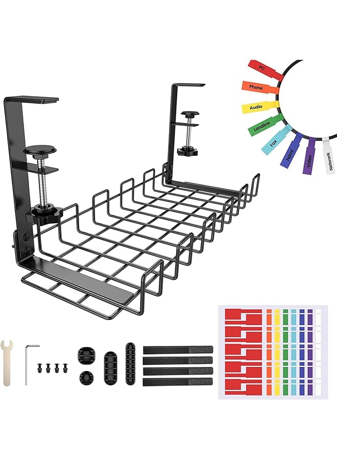 Beauenty Beauenty Under Desk Cable Management Tray, Space Saving Desktop Wire Manager with Fixtures, Multifunctional Under Desk Storage Organizer (Style2,Black) - Image 1