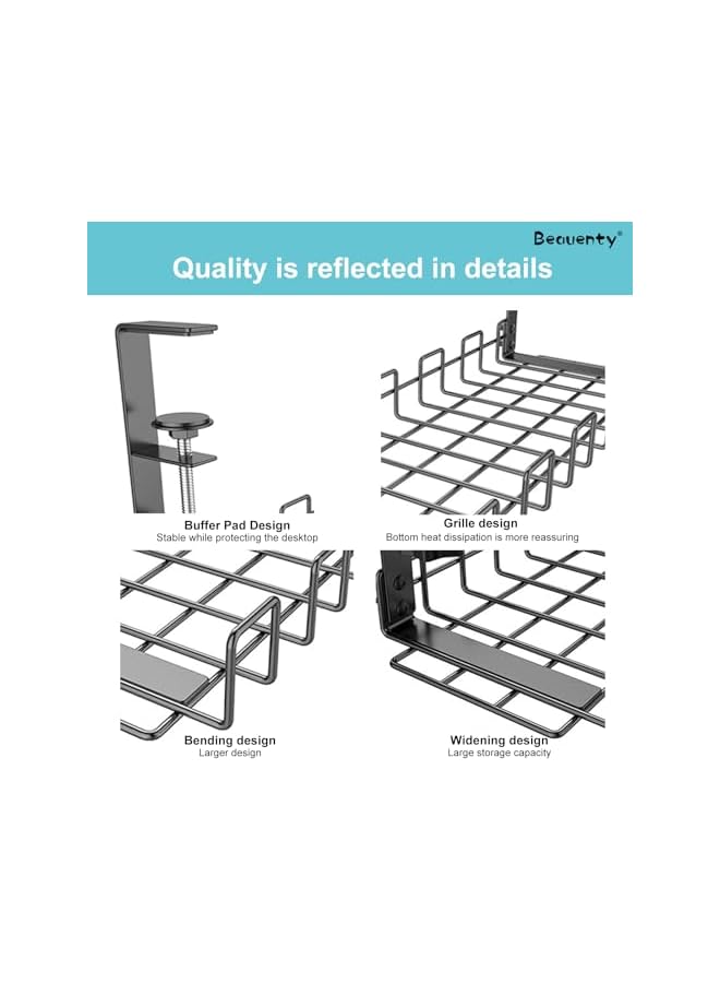 Beauenty Beauenty Under Desk Cable Management Tray, Space Saving Desktop Wire Manager with Fixtures, Multifunctional Under Desk Storage Organizer (Style2,Black) - Image 3