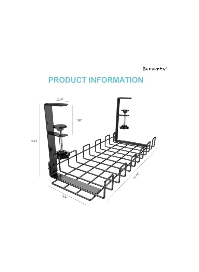 Beauenty Beauenty Under Desk Cable Management Tray, Space Saving Desktop Wire Manager with Fixtures, Multifunctional Under Desk Storage Organizer (Style2,Black) - Image 2