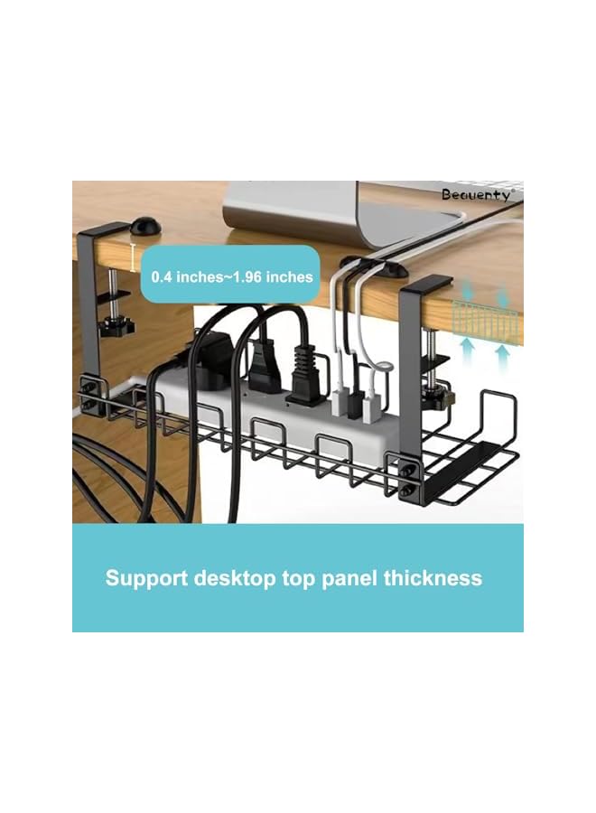 Beauenty Beauenty Under Desk Cable Management Tray, Space Saving Desktop Wire Manager with Fixtures, Multifunctional Under Desk Storage Organizer (Style2,Black) - Image 5