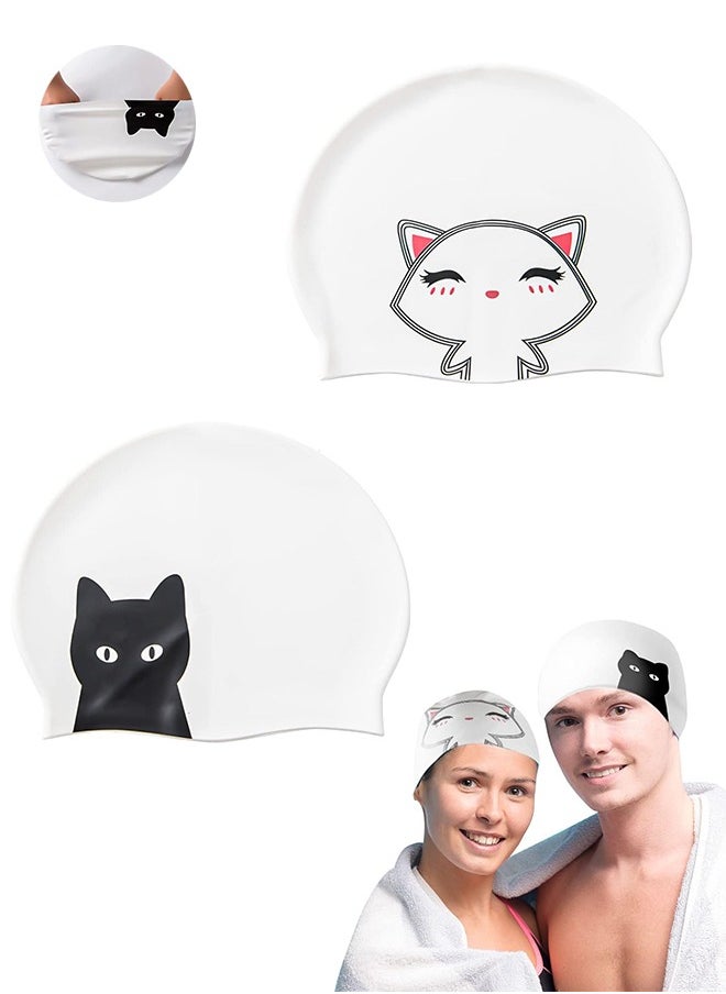 Lemon 2 Pcs Silicone Swim Caps, Swimming Caps with Cartoon Pattern for Long Short Hair Men Adults Kids Teens Youths,Waterproof Non-Slip Comfy Bathing Cap Swim Hat to Keep Hair Dry(2 Styles)  - Image 1