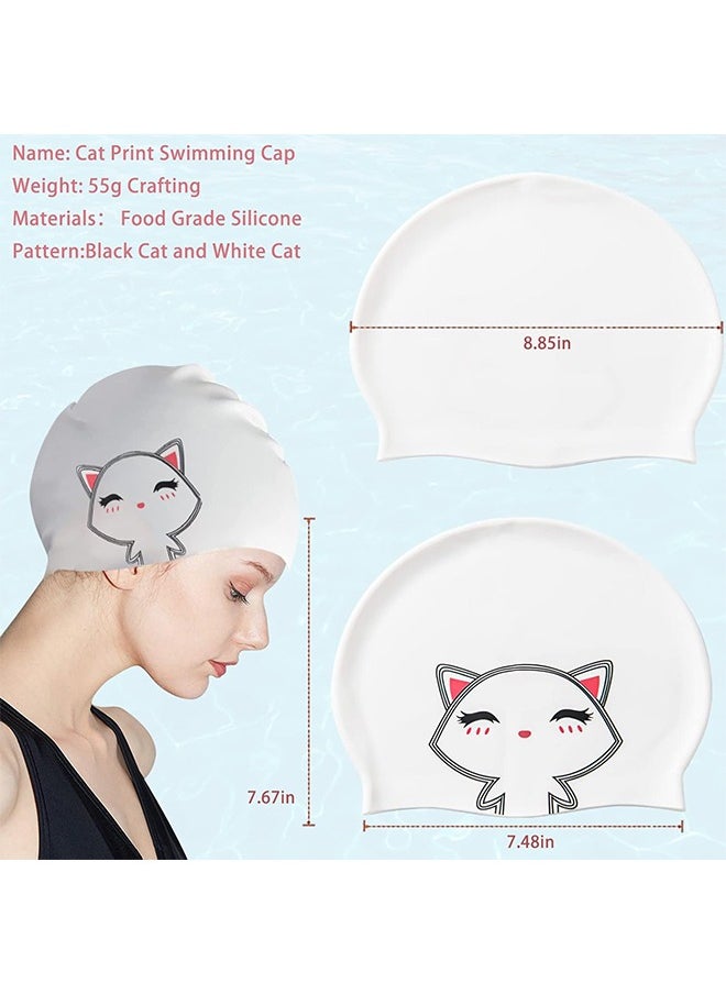Lemon 2 Pcs Silicone Swim Caps, Swimming Caps with Cartoon Pattern for Long Short Hair Men Adults Kids Teens Youths,Waterproof Non-Slip Comfy Bathing Cap Swim Hat to Keep Hair Dry(2 Styles)  - Image 3