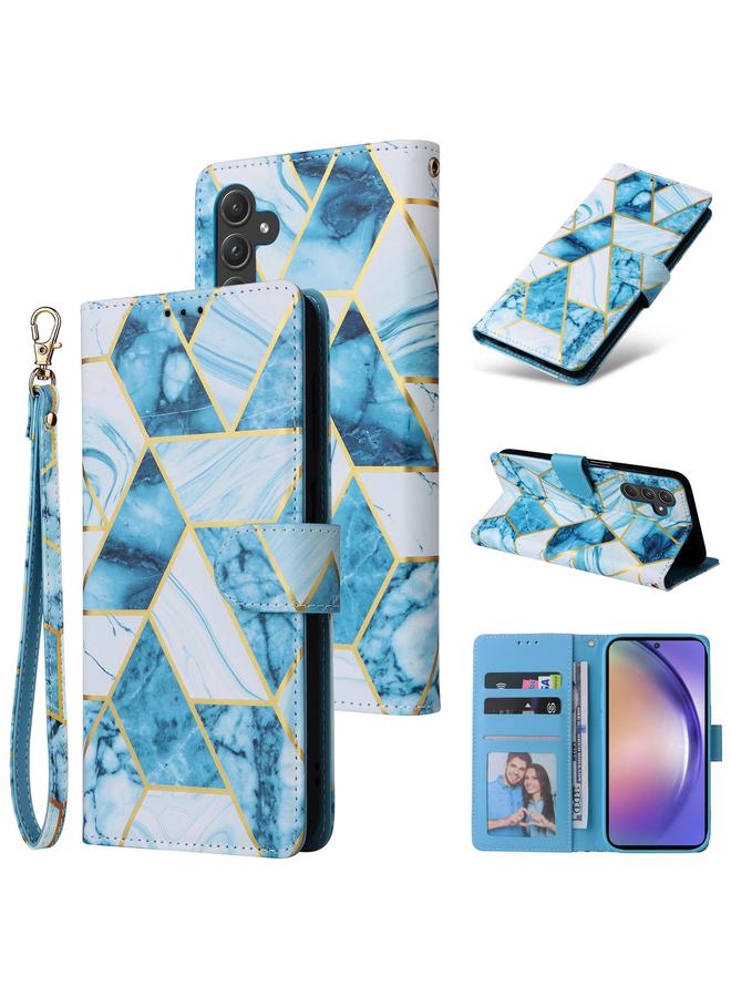 اس-توب جراب لهاتف Samsung Galaxy A55 مصنوع من الجلد بخياطة برونزية رخامية - Image 1