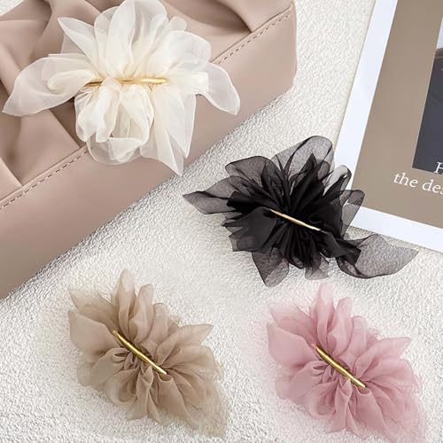 CoolShef 4Pcs Hair Clips for Woman | Large French Chiffon Hair Pin Set | Elegant Silk Flower Clips for Women Hair | Stylish Accessories for All Hair Types - Image 3