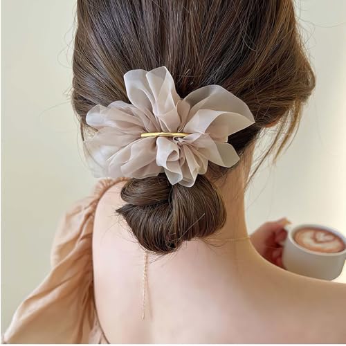 CoolShef 4Pcs Hair Clips for Woman | Large French Chiffon Hair Pin Set | Elegant Silk Flower Clips for Women Hair | Stylish Accessories for All Hair Types - Image 5