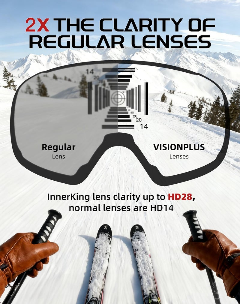 Innerking OTG Ski Goggles SGS Approved, Over Glasses Snow Snowboarding Winter Goggles Anti Fog for Adult, Youth, Men Women - Silver 11% - Image 3