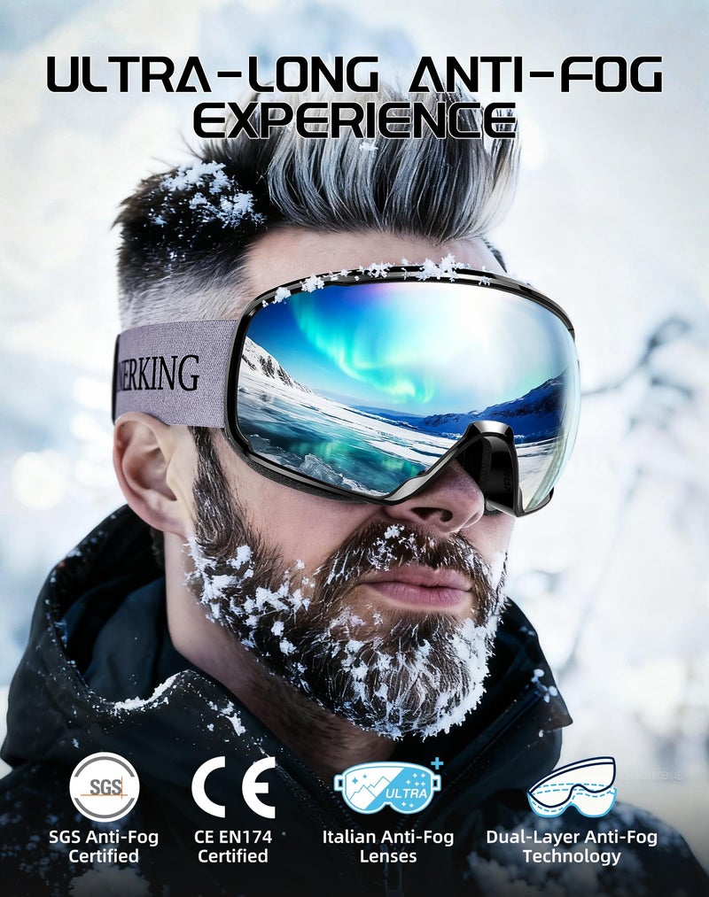 Innerking OTG Ski Goggles SGS Approved, Over Glasses Snow Snowboarding Winter Goggles Anti Fog for Adult, Youth, Men Women - Silver 11% - Image 2