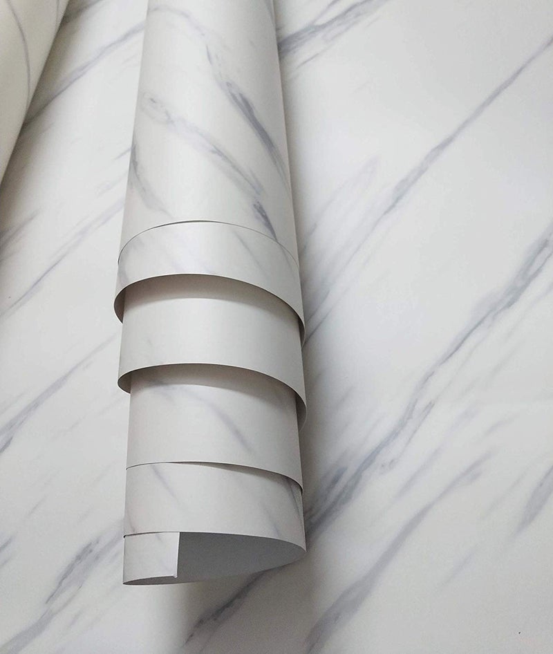 Elton Premium White Marble Matt Marble Furniture Film Interior Film Wallpaper for Cupboard Door, Almirah, Fridge, Tabletop, Wall, Floor, DIY & Other Renovation Projects : 50 Squarefeet - Image 1