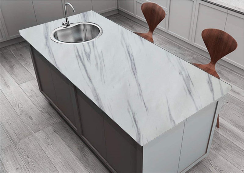 Elton Premium White Marble Matt Marble Furniture Film Interior Film Wallpaper for Cupboard Door, Almirah, Fridge, Tabletop, Wall, Floor, DIY & Other Renovation Projects : 50 Squarefeet - Image 4