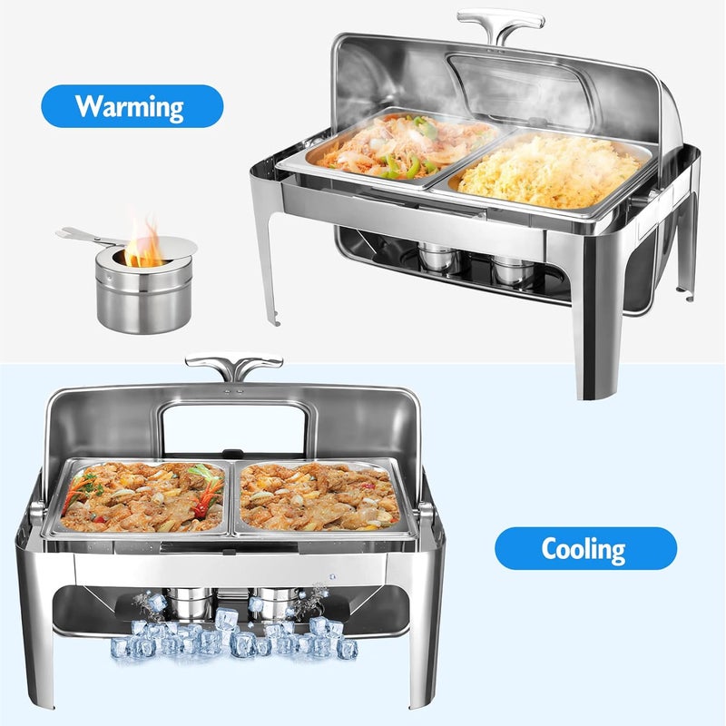 Fashionwu Large Visible Chafing Dishes Buffet Set 25178 Inch Stainless Steel Chafing Server Set 9 Quart Roll Top Chafing Dish Outdoor Food Service Buffet Set for Wedding Parties Banquet  - Image 5
