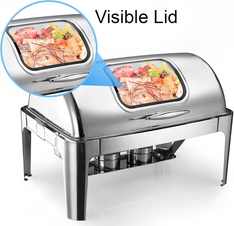 Fashionwu Large Visible Chafing Dishes Buffet Set 25178 Inch Stainless Steel Chafing Server Set 9 Quart Roll Top Chafing Dish Outdoor Food Service Buffet Set for Wedding Parties Banquet  - Image 4