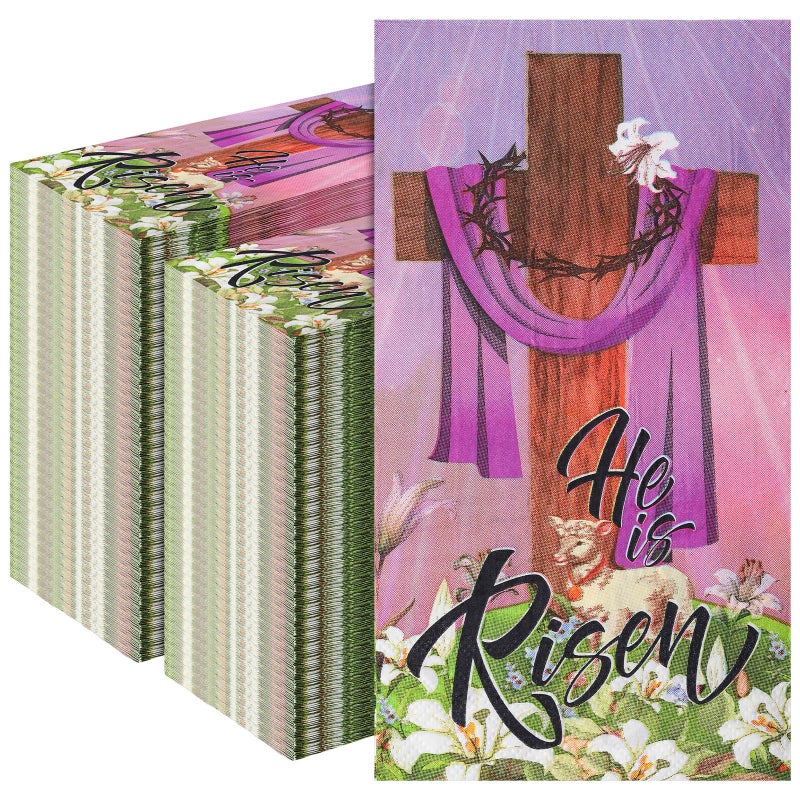 Zhanmai Zhanmai 200 Pcs Easter Disposable Paper Guest Napkins Bulks He Is Risen Napkins Religion Jesus Paper Napkins with Cross Eggs Hand Towel for Spring Party Dinner Kitchen Bathroom(Easter Egg) - Image 1
