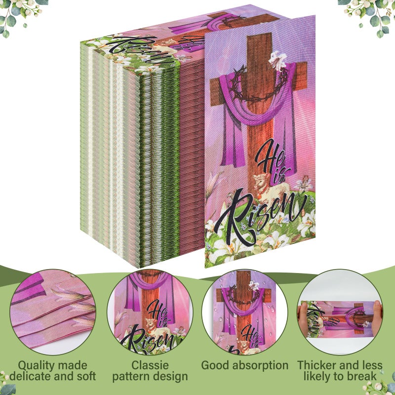 Zhanmai Zhanmai 200 Pcs Easter Disposable Paper Guest Napkins Bulks He Is Risen Napkins Religion Jesus Paper Napkins with Cross Eggs Hand Towel for Spring Party Dinner Kitchen Bathroom(Easter Egg) - Image 3