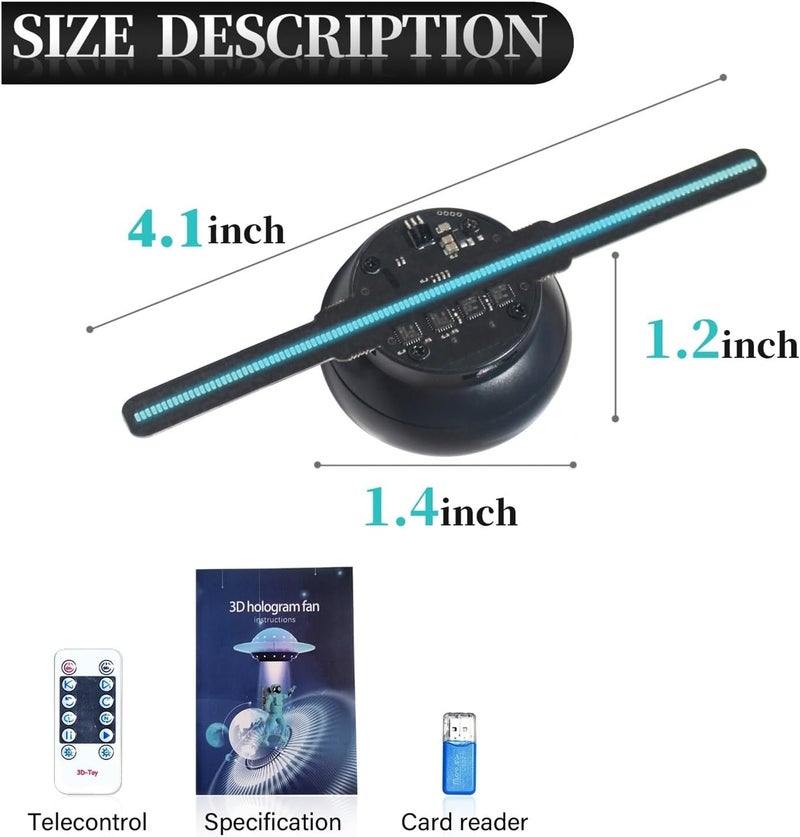 3D Hologram Fan, 4-1 Inch/10cm 3D Hologram Fan, Holographic Projector With 96 0603 LED Beads, HD Flicker-Free Screen for Store Display,Events - Image 2