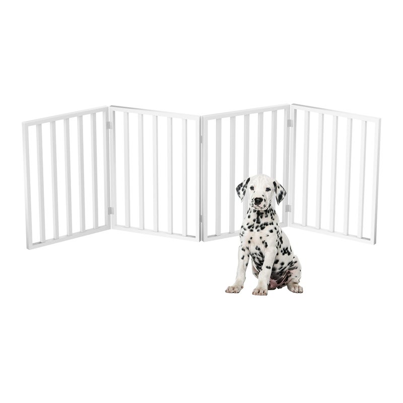 Pet Gate 4Panel Indoor Foldable Dog Fence for Stairs Hallways or Doorways 72x24Inch Retractable Wood Freestanding Dog Gates by PETMAKER White