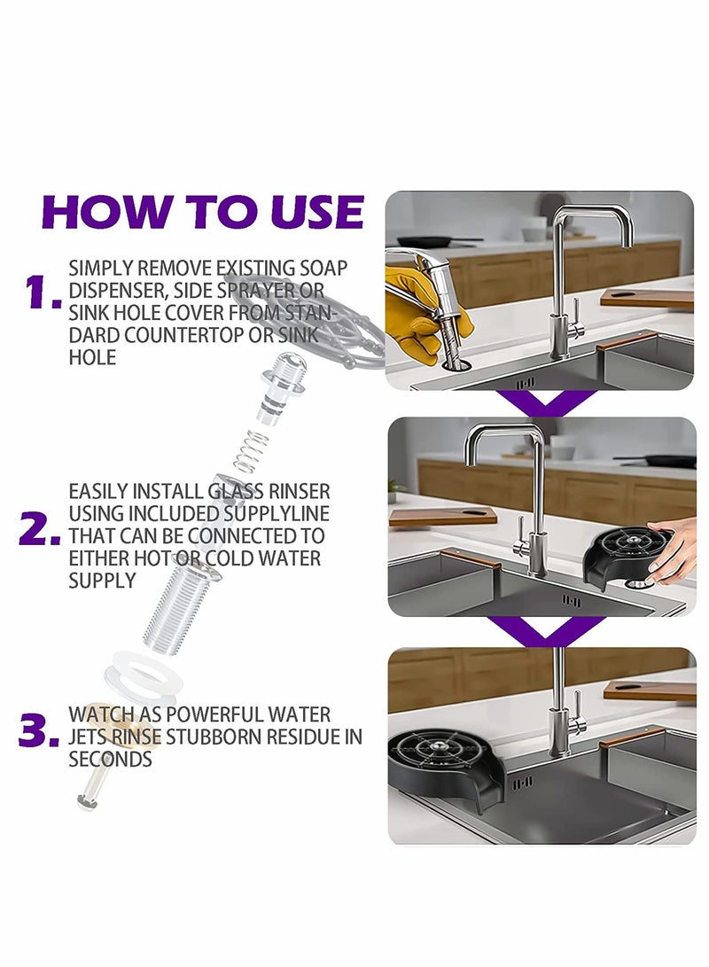 Automatic Kitchen Sink Faucet Bottle Washer & Glass Rinser for Baby Bottles & Restaurant Use - Quick Flushing Device (Black)  - Image 4