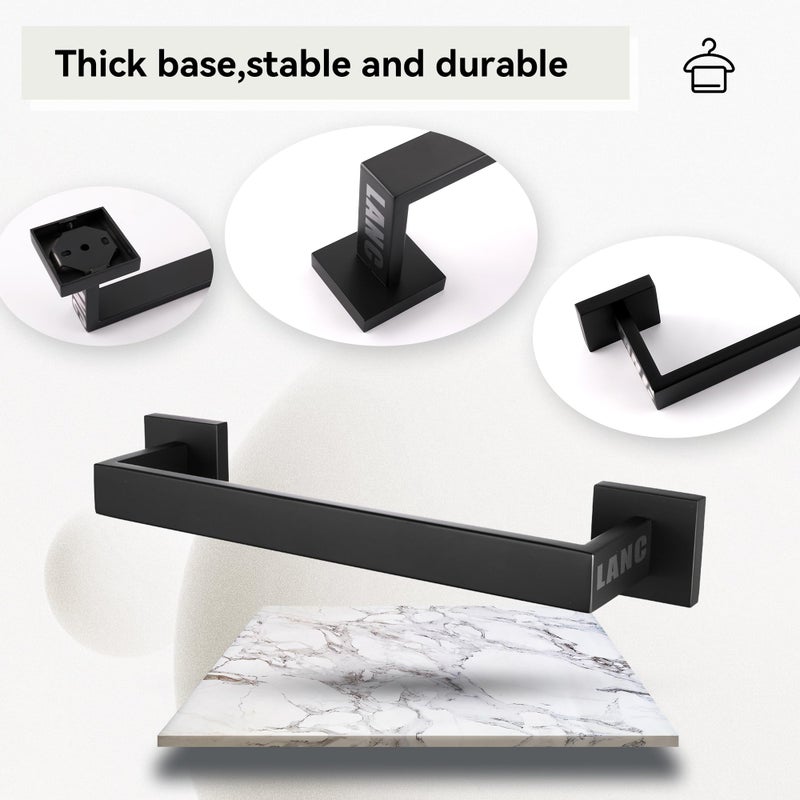 LANC 12-Inche Towel Bars for Bathroom Total Mounted Matte Black Bath Towel Ring Stainless Steel Total-14  Towel Rails for Kitchen Hand Towel Holder Racks Hanger Towel Rods  A8804MB-3P1 - Image 4