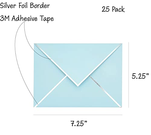 CHRIZ.Z A7 Envelopes - V Flap Foil Border Luxury Mailing Envelopes for 5" x 7" Cards - for Wedding, Invitations, Baby Shower, Photos, Graduation, Birthday, Bridal Shower - 5.25" x 7.25" (Baby Blue, 25 Pack) - Image 2
