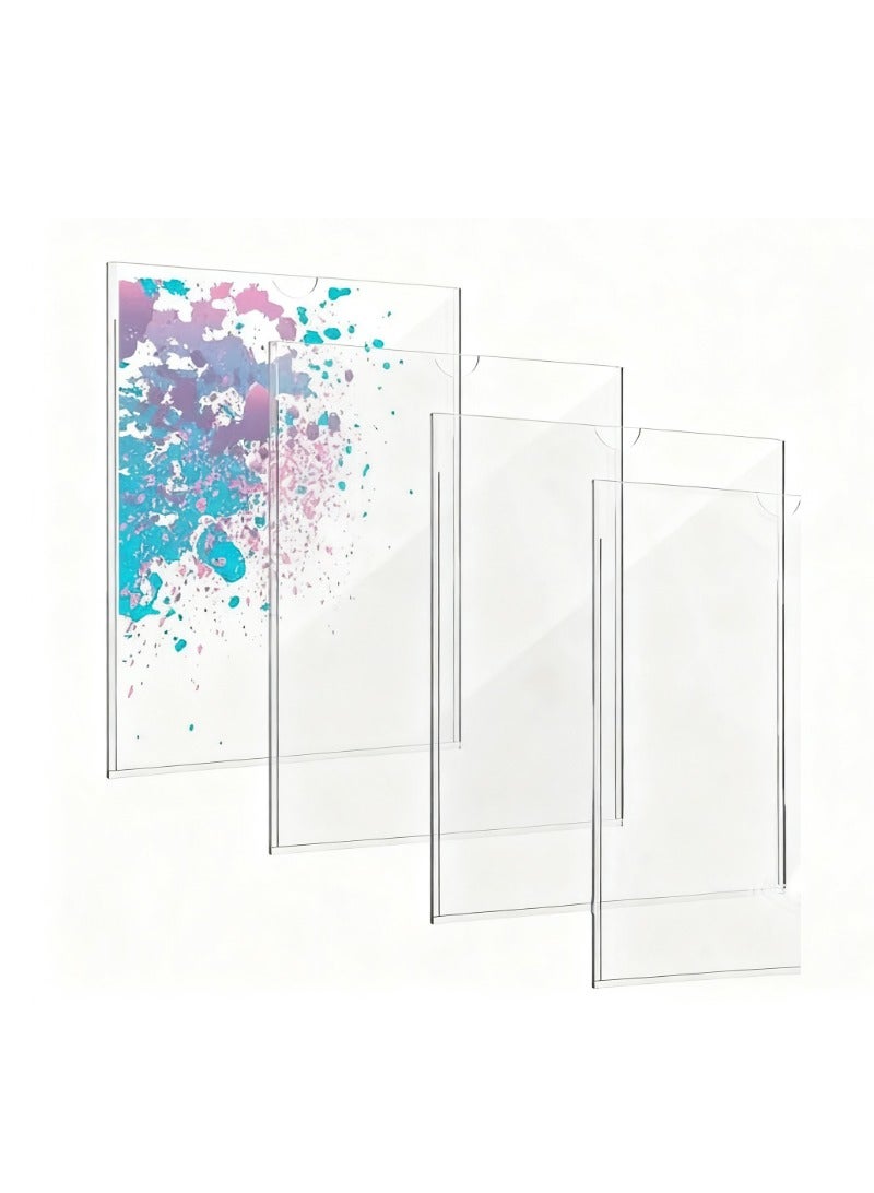 4 pieces of Acrylic Sign Holder 210 x 297mm Wall Mount, wall mounted A4 double-layer transparent display box acrylic card slot,  transparent photo frame, paper documents for home, office, store, restaurant, 210 x 297mm - Image 1