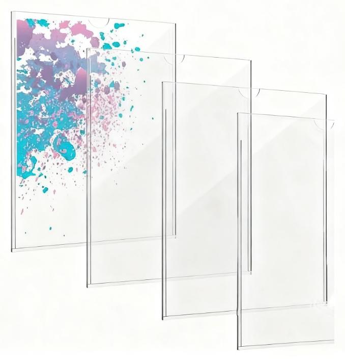 4 قطع من حامل علامة أكريليك مقاس 210 × 297 مم، حامل حائط، فتحة بطاقة أكريليك مثبتة على الحائط A4 مزدوجة الطبقة، صندوق عرض شفاف، إطار صورة شفاف، مستندات ورقية للمنزل، المكتب، المتجر، المطعم، 210 × 297 مم - Image 1