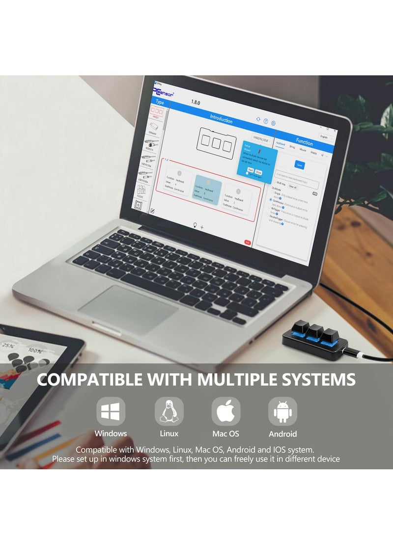KASTWAVE - لوحة مفاتيح الألعاب الميكانيكية 3 مفاتيح لوحة مفاتيح صغيرة تخصيص لوحة مفاتيح ماكرو قابلة للبرمجة لوحة مفاتيح OSU مجموعة تحكم بمفتاح واحد مع إضاءة خلفية RGB للكمبيوتر الشخصي وألعاب الفيديو والمكتب وموسيقى ورقة العمل، HID - Image 1