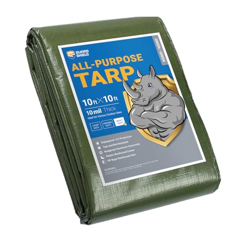 GUARD SHIELD Heavy Duty Tarp 10x10 Feet Green Multi Purpose Thick Waterproof Poly Tarp Cover 10mil - Image 1
