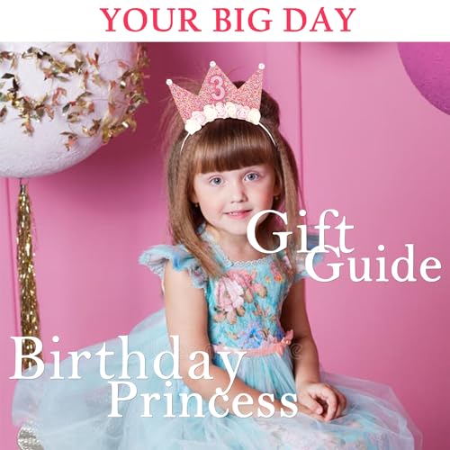 SuPoo Birthday Decorations for 3 Year Old Girl - Headband, Crown, Glitter Hair Band, Flower Princess Tiara Hair Accessory - Image 3