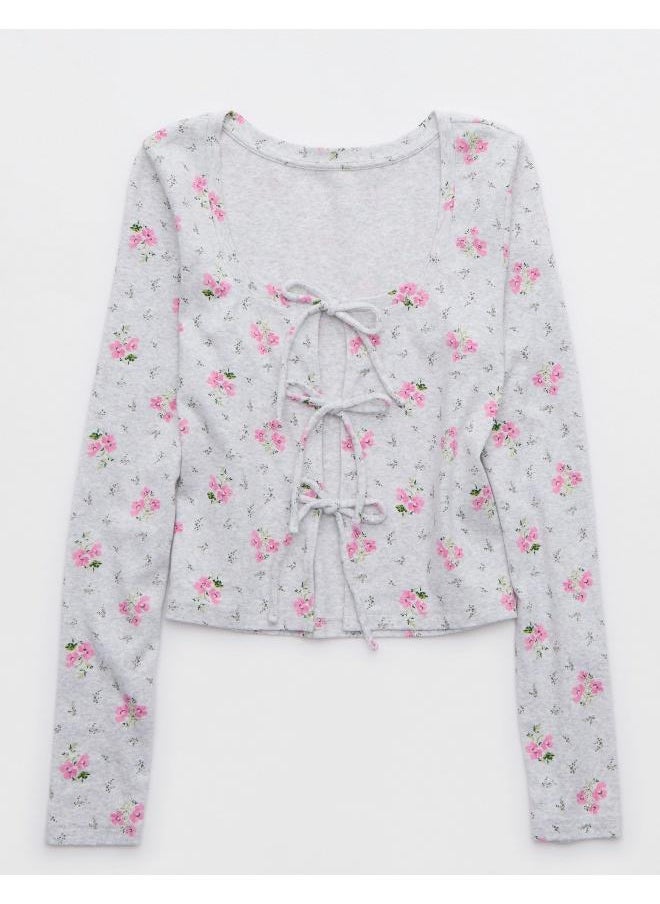 Aerie Aerie Long Sleeve Tie Front Cardi T-Shirt  - Image 3