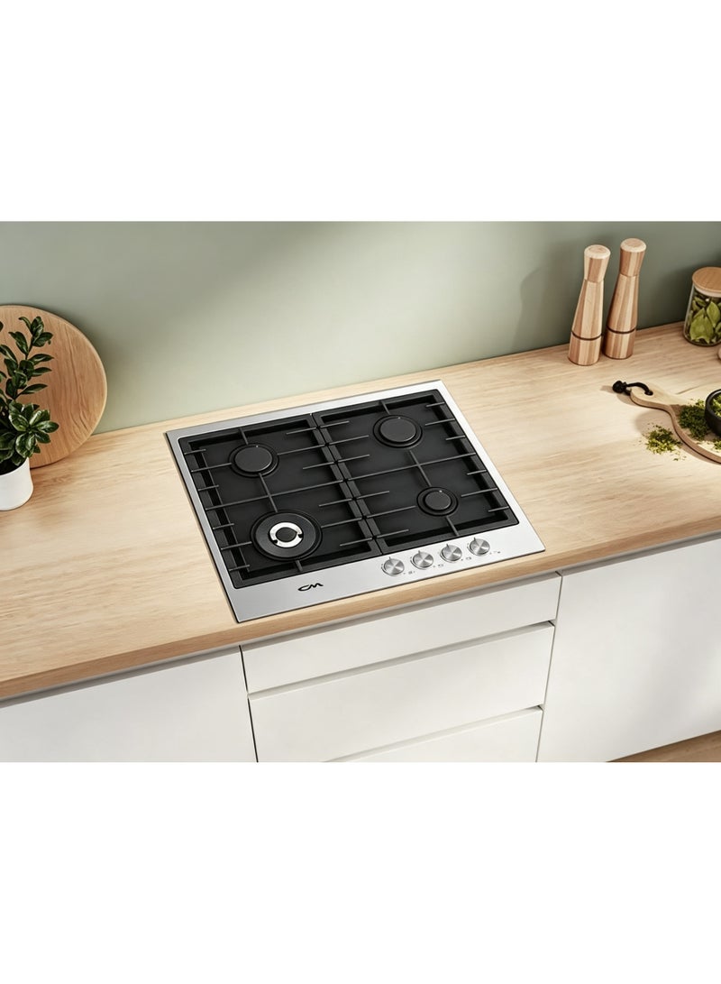 CM TWIN INOX 60 4B 60cm Stainless Steel Gas Hob – 4 Burner Cooktop with Cast Iron Pan Supports & Safety Device - Image 4