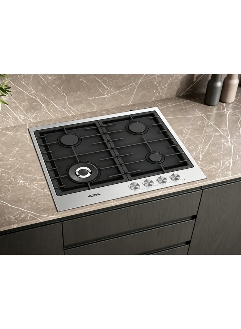 CM TWIN INOX 60 4B 60cm Stainless Steel Gas Hob – 4 Burner Cooktop with Cast Iron Pan Supports & Safety Device - Image 2