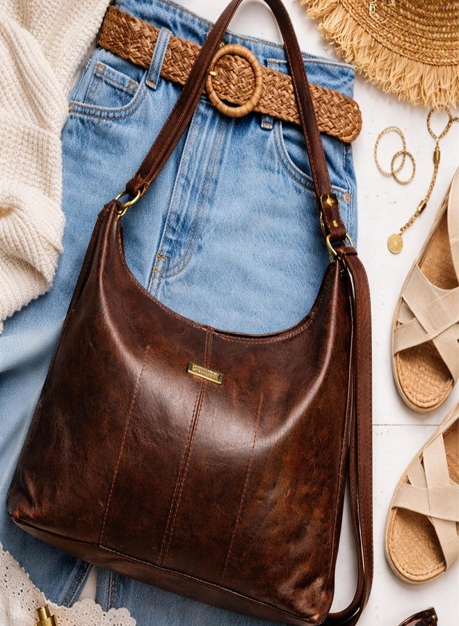 STRUTT Saddle Drift Genuine Leather Handbag for Women Brown Shoulder Bag Hobo Tote Bag Sling Bag Style Premium Vintage Leather Purse Adjustable Strap - Image 5