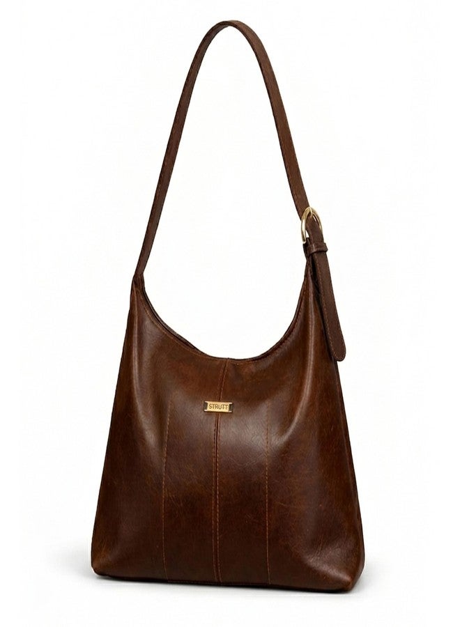 STRUTT Saddle Drift Genuine Leather Handbag for Women Brown Shoulder Bag Hobo Tote Bag Sling Bag Style Premium Vintage Leather Purse Adjustable Strap - Image 1