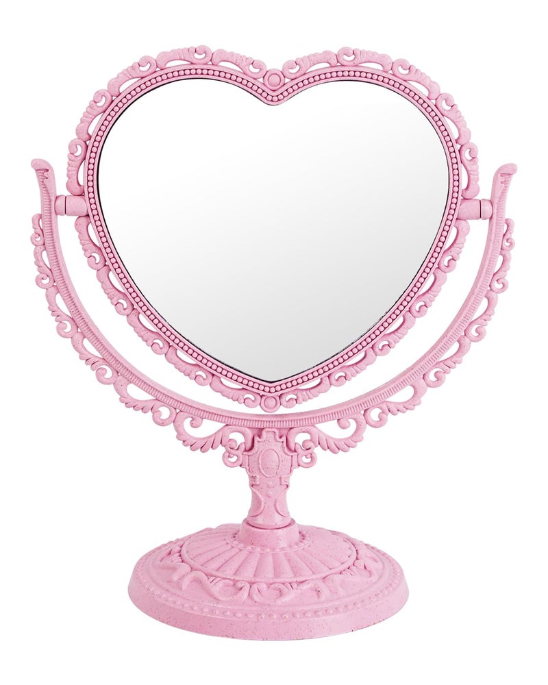 XPXKJ 7 Inch Vintage Heart Mirror  Elegant Desk Makeup Mirror with Double Sided 360 Degree Rotation Vanity Mirror for Coquette Room Decor