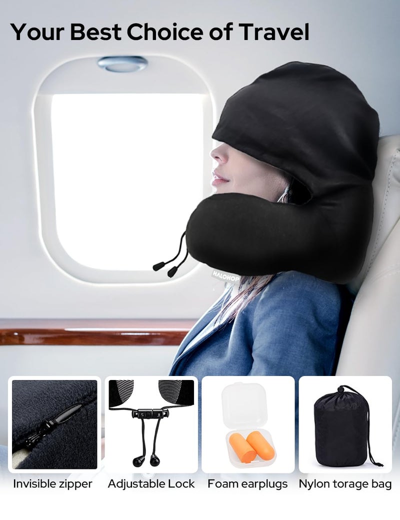 Halohop Hooded Neck Pillow for Travel Upgraded 100 Pure Memory Foam Travel Pillow for Flights Comfortable Neck Support Pillow for Neck Pain Machine Washable Neck Rest Pillows - Image 5