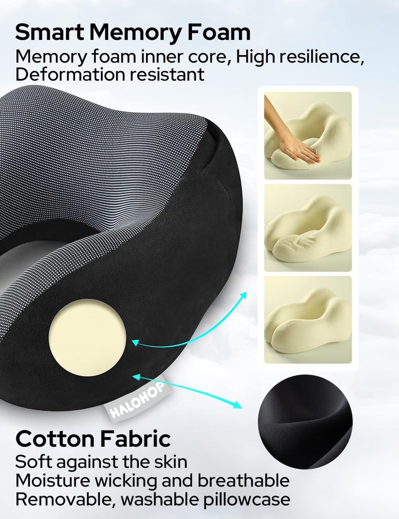 Halohop Hooded Neck Pillow for Travel Upgraded 100 Pure Memory Foam Travel Pillow for Flights Comfortable Neck Support Pillow for Neck Pain Machine Washable Neck Rest Pillows - Image 4