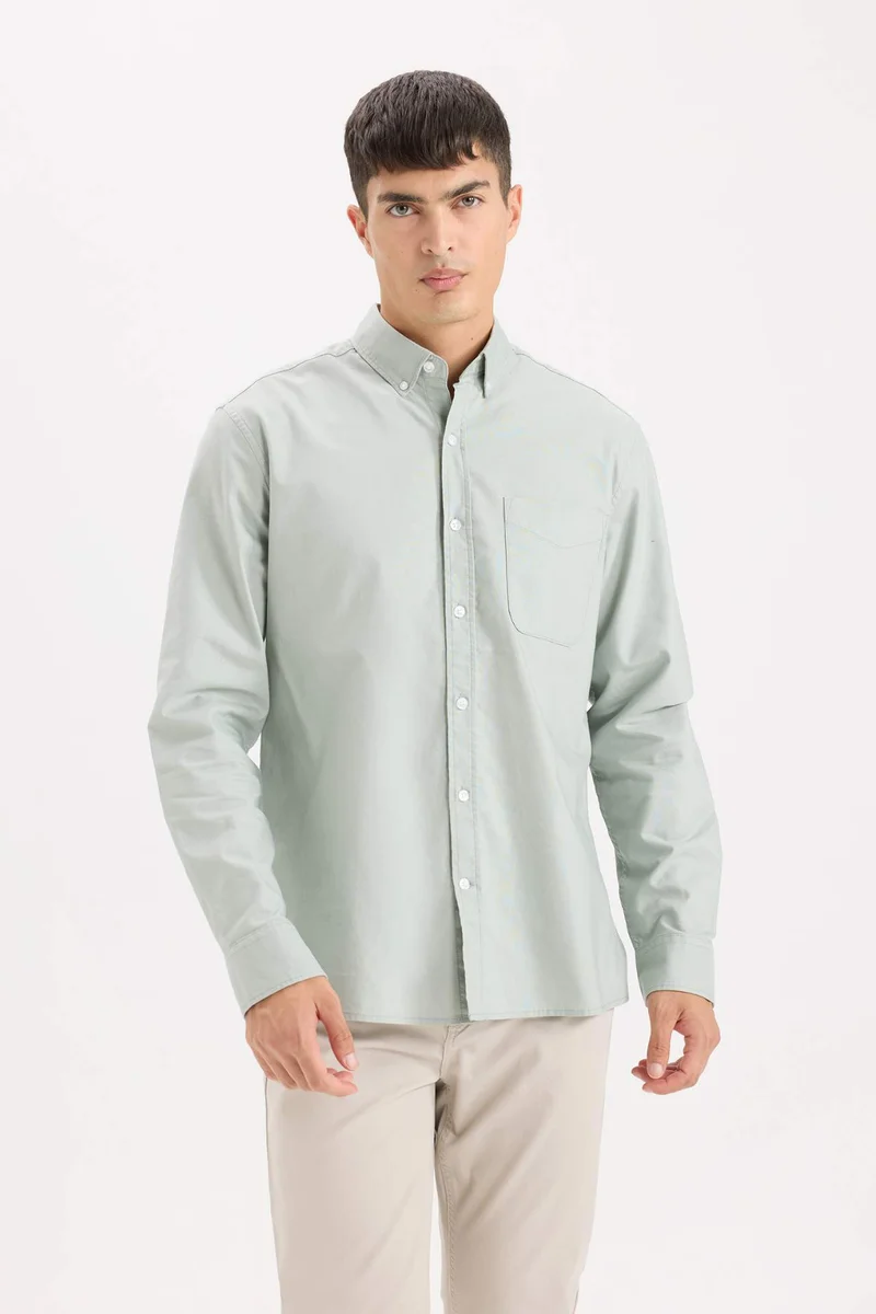 ديفاكتو Regular Fit Polo Shirt Oxford Long Sleeve Shirt