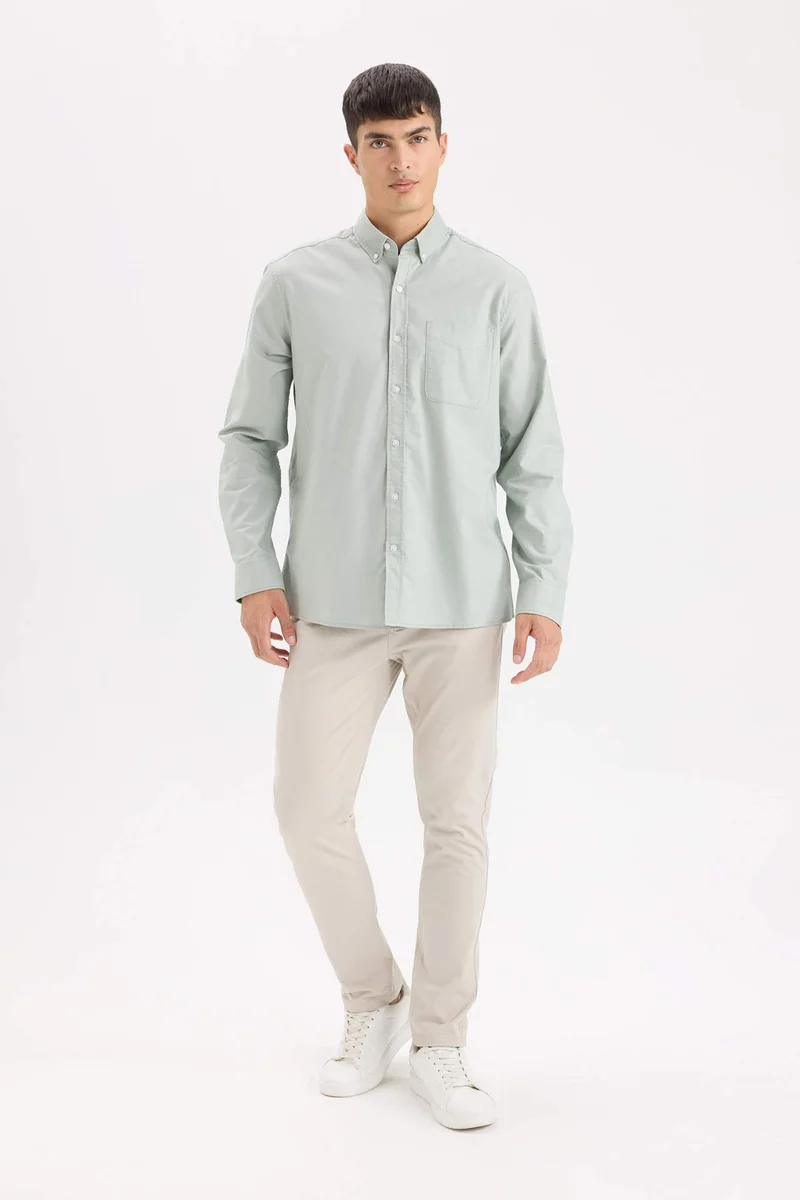 ديفاكتو Regular Fit Polo Shirt Oxford Long Sleeve Shirt
