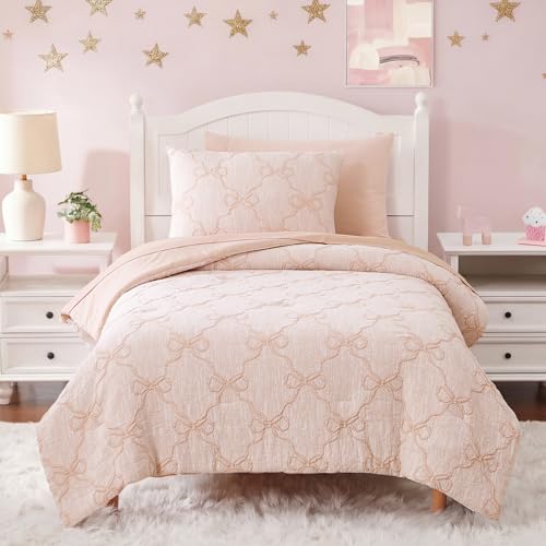 Wink Deer Twin Comforter Set with Sheets for Girls-5 Pieces Twin Bedding Sets with Orange Pink Comforter, Sheets, Pillowcase & Sham for Kids (Orange Pink Diamond, 66" X 86") - Image 1