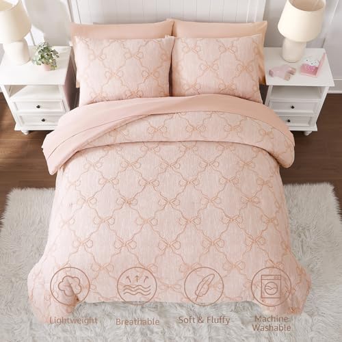 Wink Deer Twin Comforter Set with Sheets for Girls-5 Pieces Twin Bedding Sets with Orange Pink Comforter, Sheets, Pillowcase & Sham for Kids (Orange Pink Diamond, 66" X 86") - Image 4