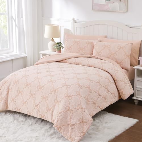 Wink Deer Twin Comforter Set with Sheets for Girls-5 Pieces Twin Bedding Sets with Orange Pink Comforter, Sheets, Pillowcase & Sham for Kids (Orange Pink Diamond, 66" X 86") - Image 2