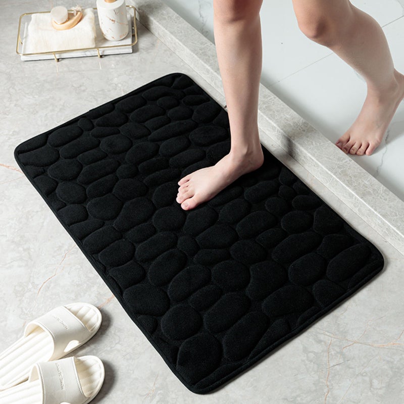 Memory Foam Bath Mat Comfortable Cobblestone Bathroom Rug Super Water Absorbent Bath Rug Machine Washable Bathroom Mat Non Slip Rug Soft Stone Embossed Carpet Thick Shower Floor Bathmat - Image 1