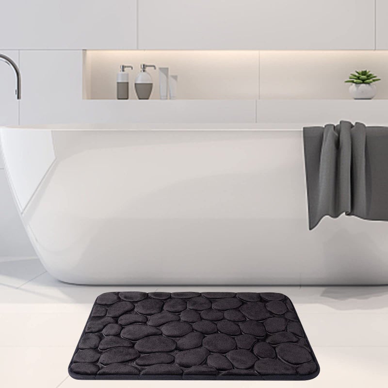 Memory Foam Bath Mat Comfortable Cobblestone Bathroom Rug Super Water Absorbent Bath Rug Machine Washable Bathroom Mat Non Slip Rug Soft Stone Embossed Carpet Thick Shower Floor Bathmat - Image 5