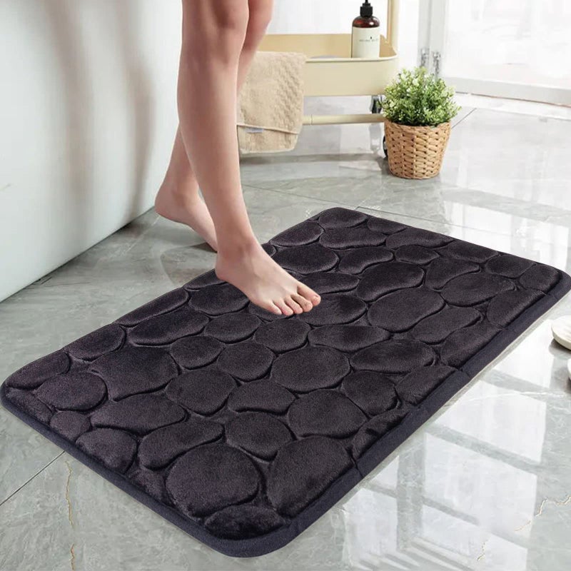 Memory Foam Bath Mat Comfortable Cobblestone Bathroom Rug Super Water Absorbent Bath Rug Machine Washable Bathroom Mat Non Slip Rug Soft Stone Embossed Carpet Thick Shower Floor Bathmat - Image 4