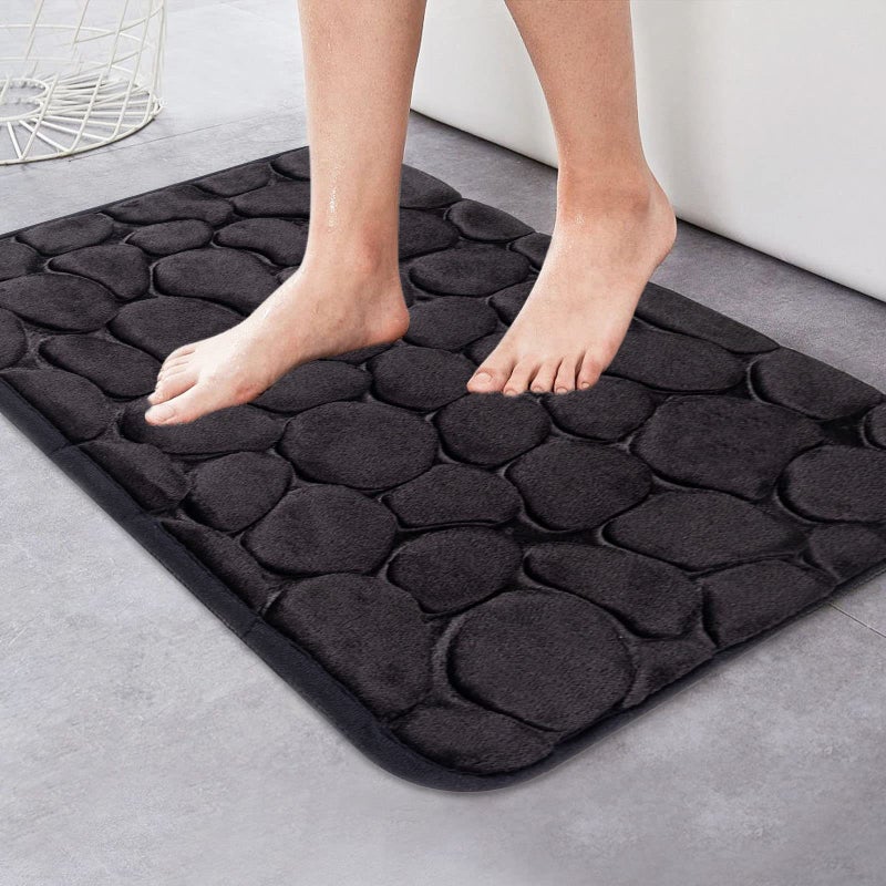 Memory Foam Bath Mat Comfortable Cobblestone Bathroom Rug Super Water Absorbent Bath Rug Machine Washable Bathroom Mat Non Slip Rug Soft Stone Embossed Carpet Thick Shower Floor Bathmat - Image 2