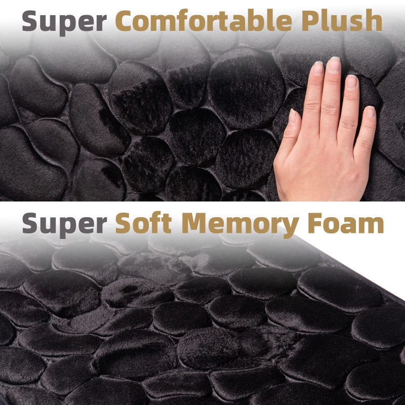 Memory Foam Bath Mat Comfortable Cobblestone Bathroom Rug Super Water Absorbent Bath Rug Machine Washable Bathroom Mat Non Slip Rug Soft Stone Embossed Carpet Thick Shower Floor Bathmat - Image 3