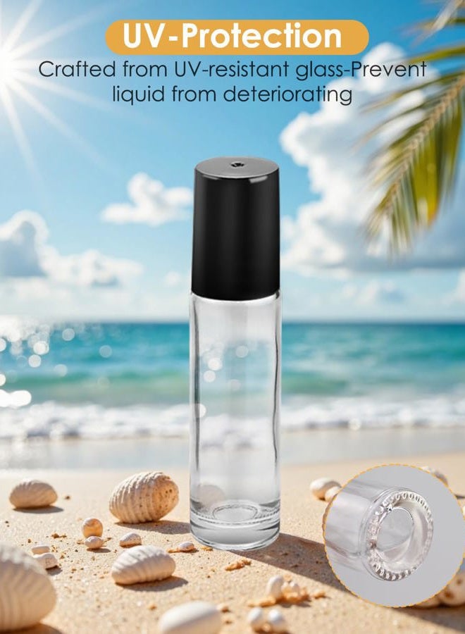 Worldgsb 4 Pack Essential Oil Roller Bottles, 10ml Refillable Clear Glass Roller Bottles with Stainless Steel Roller Balls and Caps for Travel, Perfume and Lip Gloss - Image 2