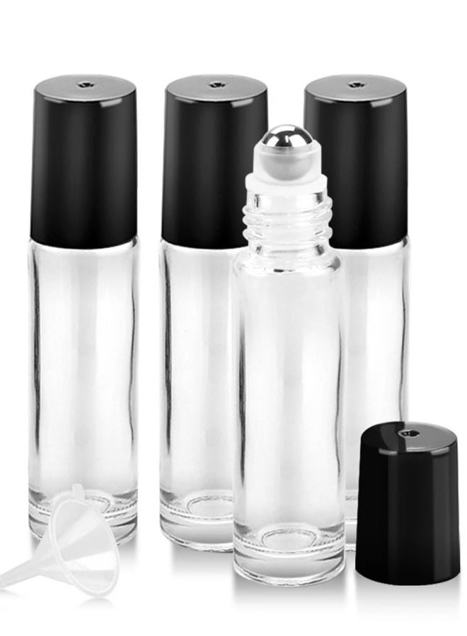 Worldgsb 4 Pack Essential Oil Roller Bottles, 10ml Refillable Clear Glass Roller Bottles with Stainless Steel Roller Balls and Caps for Travel, Perfume and Lip Gloss - Image 1